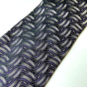 Polo Ralph Lauren Men's NWT Purple Gray Basket Weave Print 100% Silk Long Tie